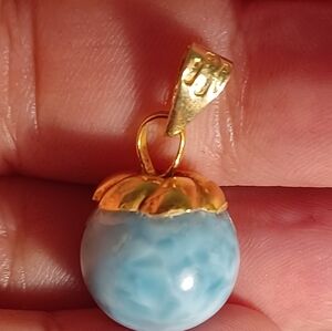 18k Gold and Blue Larimar Stone  Pendant
